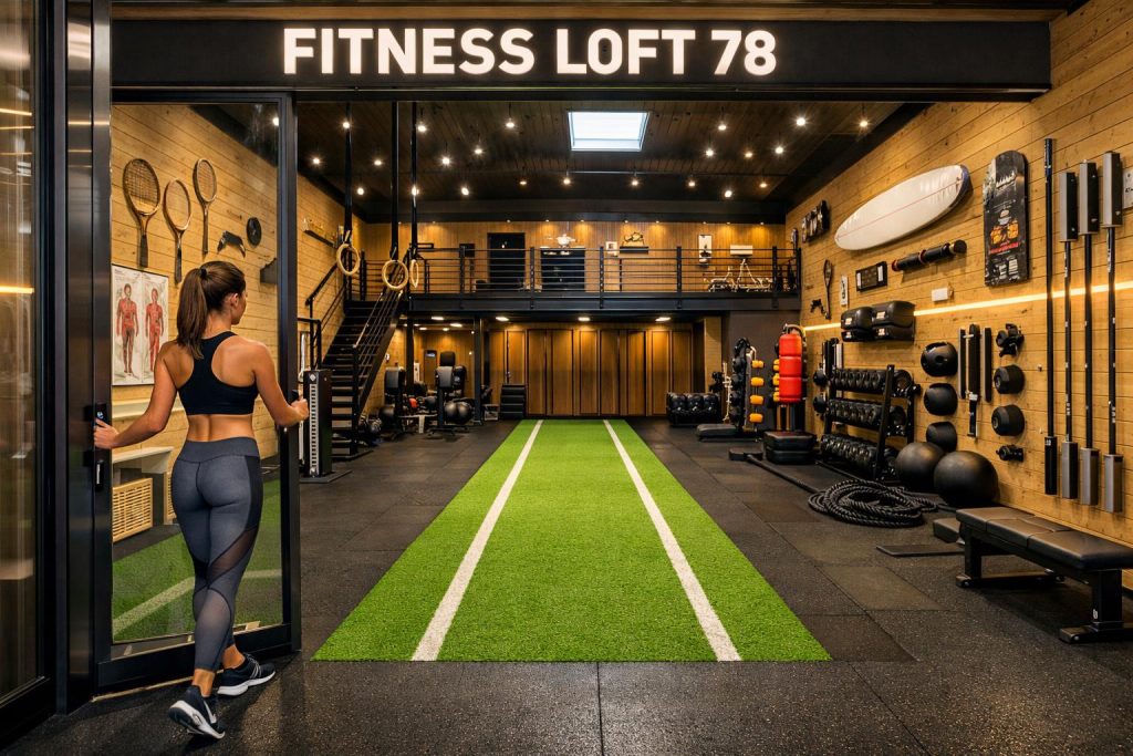 Cliente entrant dans le studio Fitness Loft 78